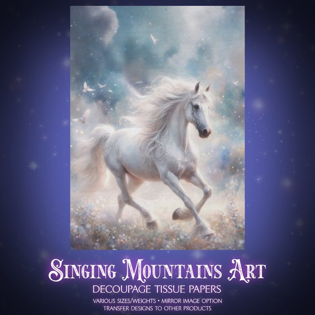 Papel De Seda Cosmic White Horse Artistic Craft Decoupage (Subido por el creador)