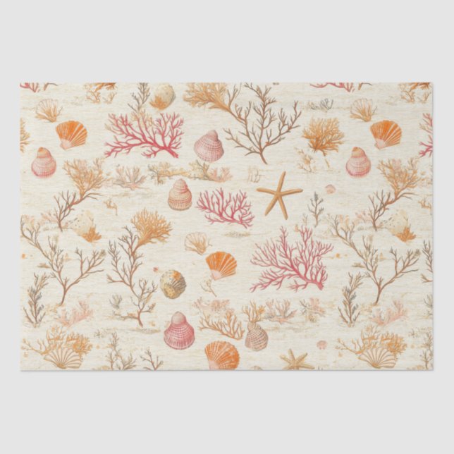 Papel De Seda Costa Rústica - Aguas marinas, pez estrella, arrec (Anverso)