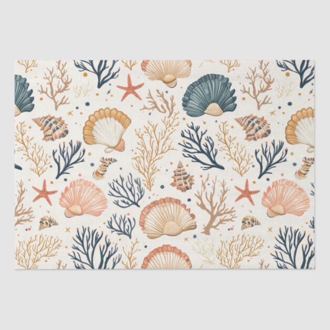 Papel De Seda Costa Rústica - Aguas marinas, pez estrella, arrec (Anverso)