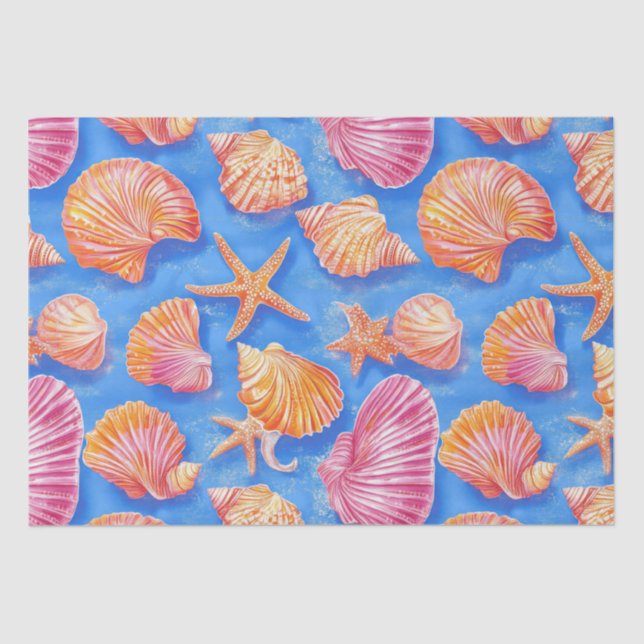 Papel De Seda Costa Rústica - Aguas marinas, pez estrella, arrec (Anverso)