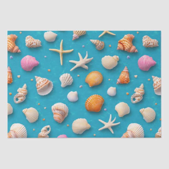 Papel De Seda Costa Rústica - Aguas marinas, pez estrella, arrec (Anverso)