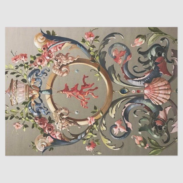 PAPEL DE SEDA COSTAS DE TEMPORADA, CORALES, DELFINES, HINCHAS AN (Anverso)