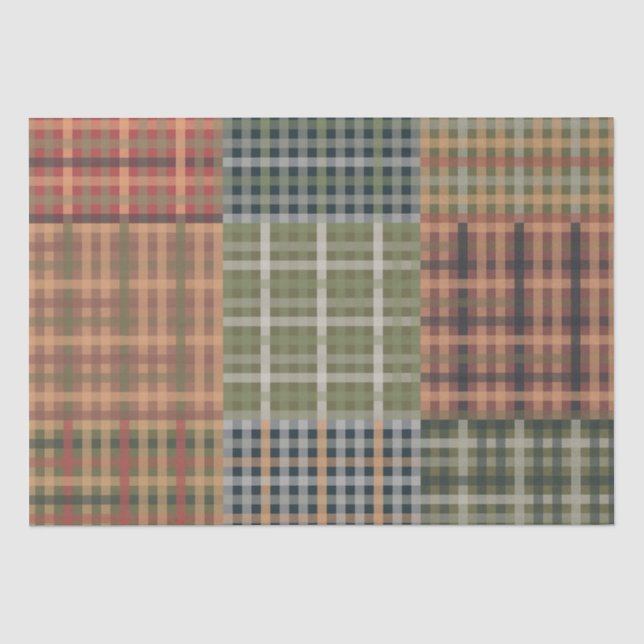 Papel De Seda Cosy Gingham Patchwork Otoño Patrón de Invierno (Anverso)