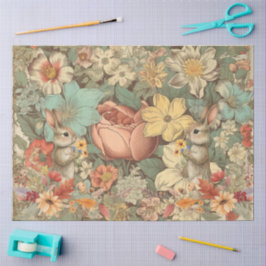 Papel De Seda Cottagecore Floral Woodland Conejos Collage