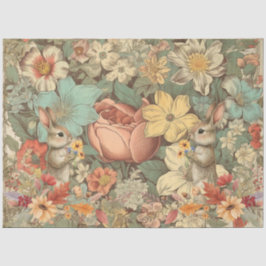 Papel De Seda Cottagecore Floral Woodland Conejos Collage