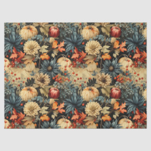 Papel De Seda Cottagecore Otoño Floral de Calabaza Oscuro