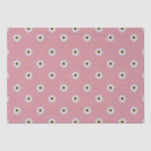 Papel De Seda Cottagecore White Daises sobre fondo rosado rústic