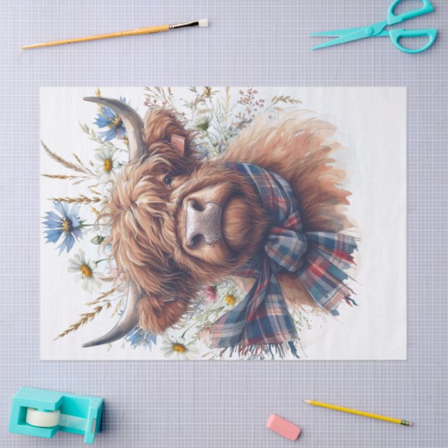 Papel De Seda Cow Highland Farm Watercolor (Artesanía)