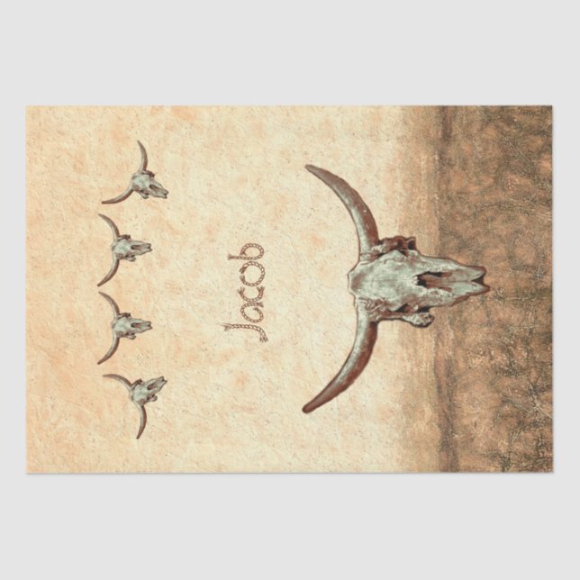 Papel De Seda Cow Skull Brown Country Western Rustic Style (Anverso)