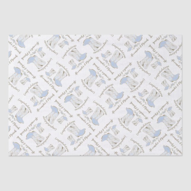 Papel De Seda Cowboy Baby Shower Country Western Blue Boy (Anverso)