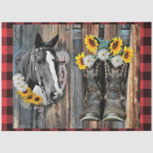 Papel De Seda Cowboy Boots Horseshoe Sunflowers Daisies