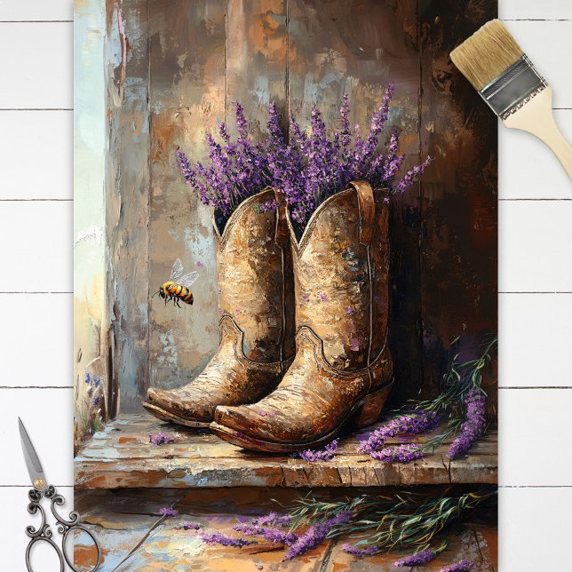 Papel De Seda Cowboy Boots Lavender Honey Bee Decoupage (Subido por el creador)