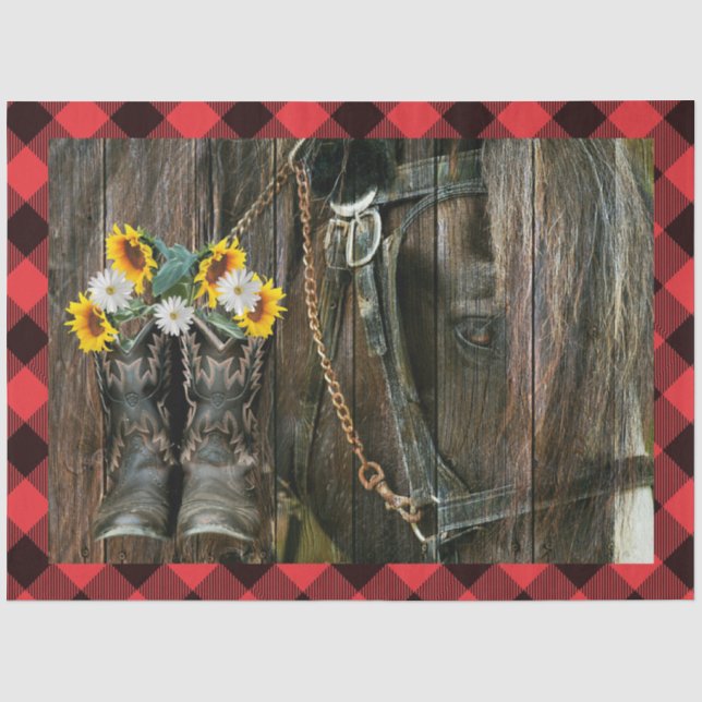 Papel De Seda Cowboy Boots Sunflowers Daisies (Anverso)