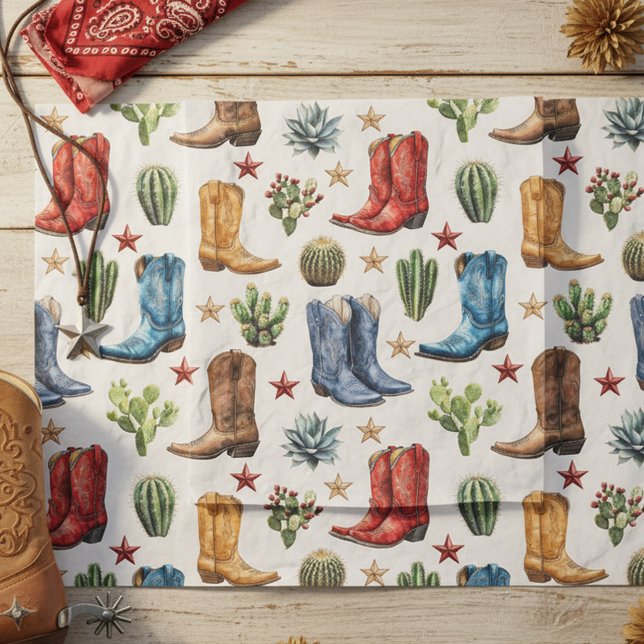 Papel De Seda Cowboy Cowgirl Boots Western Cactus (Subido por el creador)
