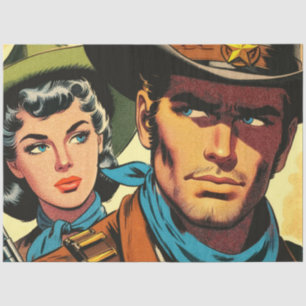 Papel De Seda Cowboy/Cowgirl Retro Comics