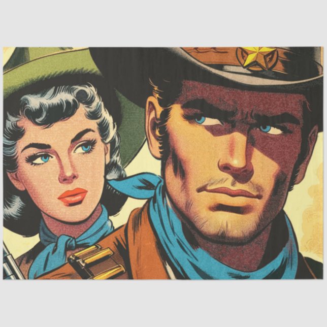 Papel De Seda Cowboy/Cowgirl Retro Comics (Anverso)