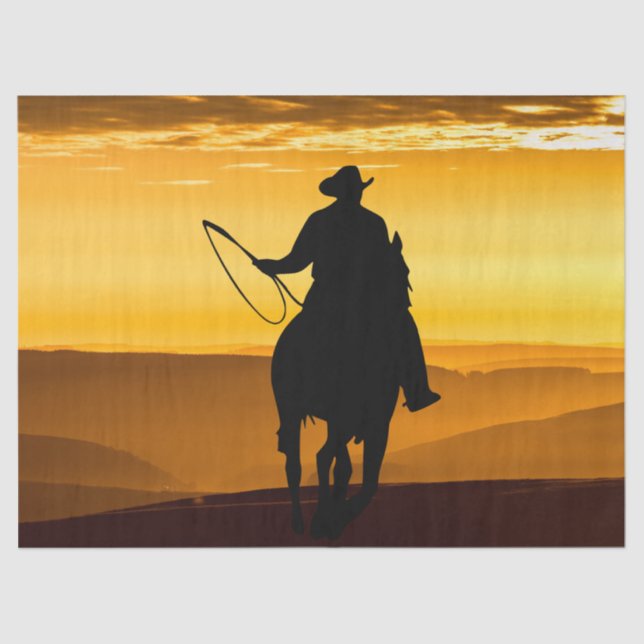 Papel De Seda Cowboy Horse Sunset Silhouette (Anverso)