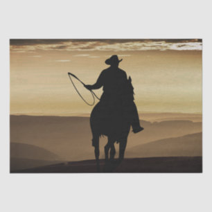 Papel De Seda Cowboy Horse Sunset Silhouette