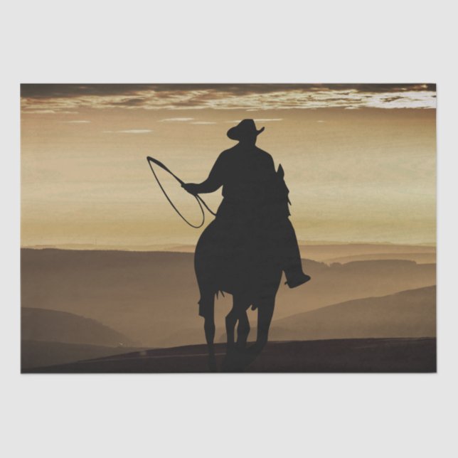 Papel De Seda Cowboy Horse Sunset Silhouette (Anverso)