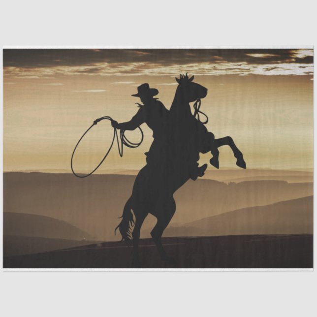 Papel De Seda Cowboy Horse Sunset Silhouette (Anverso)
