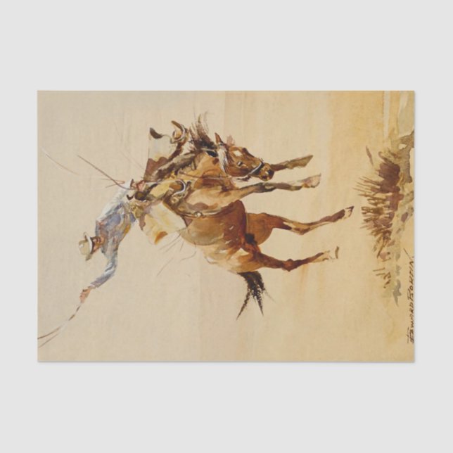 Papel De Seda Cowboy on a Bucking Horse #2 by Edward Borein (Anverso)