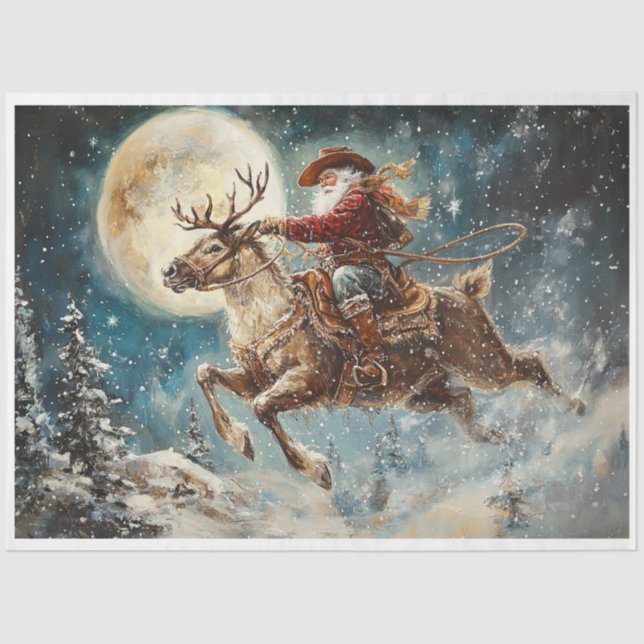 Papel De Seda Cowboy Santa Midnight Ride (Anverso)