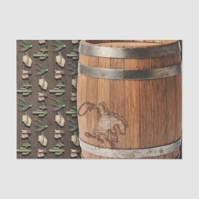 Papel De Seda Cowboy Western Rodeo Wooden Barrel Birthday PARTID (Anverso)