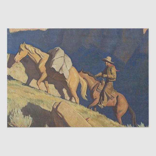 Papel De Seda "Cowboy y Pack Horse" por Maynard Dixon (Anverso)
