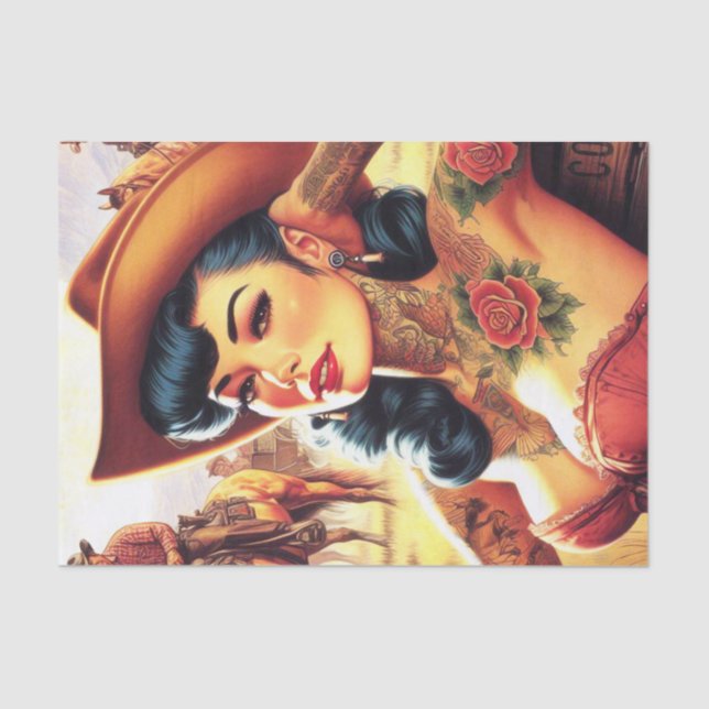 Papel De Seda Cowgirl de tatuaje caliente (Anverso)