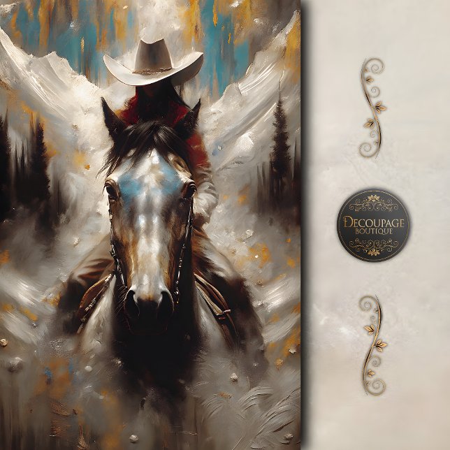 Papel De Seda Cowgirl on Black Horse Mountain Decoupage (Cowgirl on Black Horse Mountain Decoupage Tissue Paper)