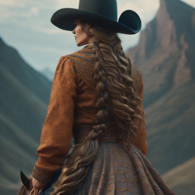 Papel De Seda Cowgirl riding into the sunset, Cowboy hat v3 (Cowgirl Riding into the sunset with Black Stetson)