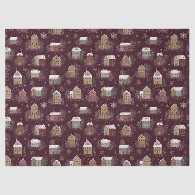 Papel De Seda Cozy Snowy Winter Village Pattern (2) (Anverso)
