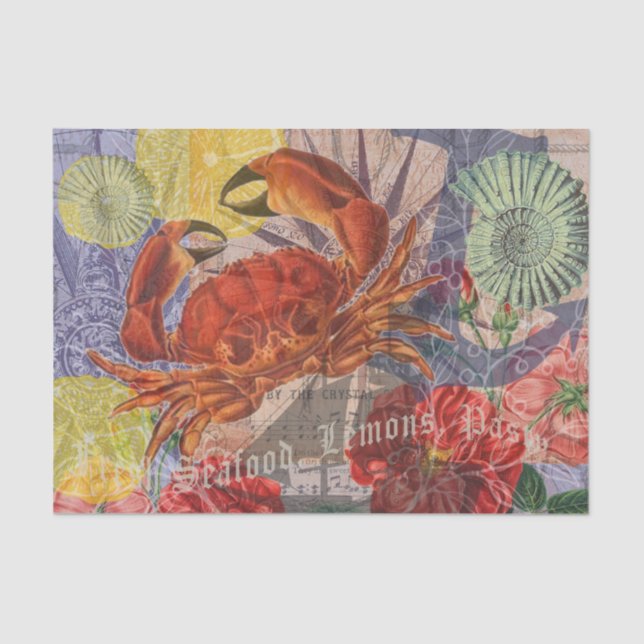 Papel De Seda Crab Nautical Beach Art (Anverso)