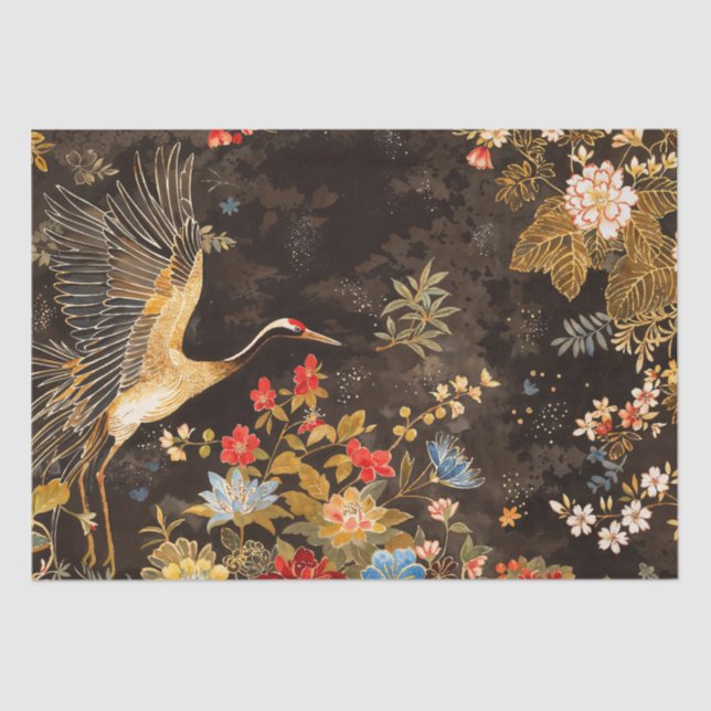 Papel De Seda Crane oriental y elegancia floral (Anverso)