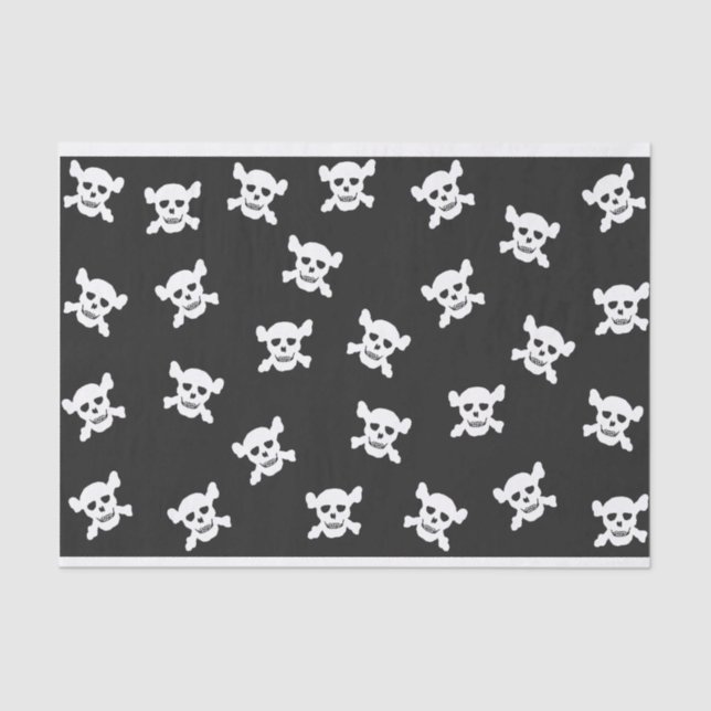 Papel De Seda Cráneo blanco y Crossbone en negro (Anverso)
