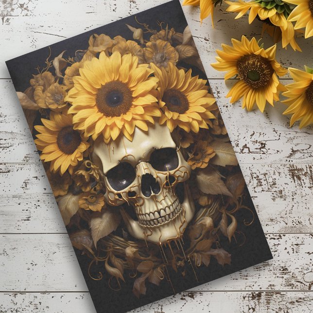 Papel De Seda Cráneo con girasoles dorados (Subido por el creador)