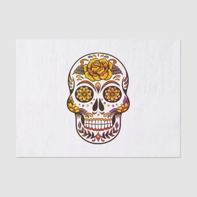 Papel De Seda Cráneo de azúcar rosa amarillo (Anverso)