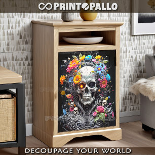 Papel De Seda Cráneo de guerrero con flores de varios colores