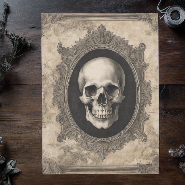 Papel De Seda Cráneo de Halloween (Whole Page Elegant Gothic Skull Tissue Paper for Decoupage and Halloween Gift Wrapping
)