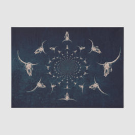 Papel De Seda Cráneo de toro azul oscuro sepia antiguo vintage o