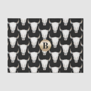 Papel De Seda Cráneo de vaca rústico boho monograma personalizad