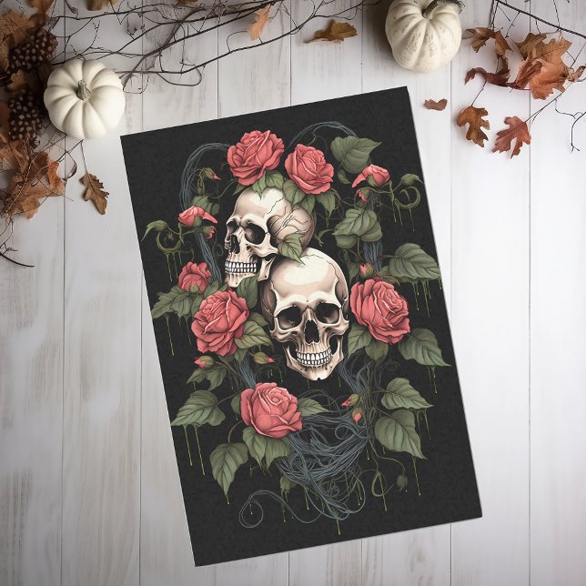 Papel De Seda Cráneo Esqueleto con Rosas Acuarela (Subido por el creador)