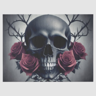 Papel De Seda Cráneo gótico de muerte y Rosas floral Sigil