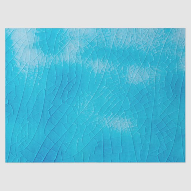 Papel De Seda Craquelado de porcelana turquesa con cristales (Anverso)
