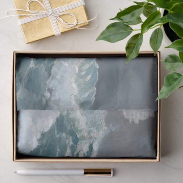 Papel De Seda Crashing Ocean Storm Wave Aqua Museum Oil Painting (Regalo )