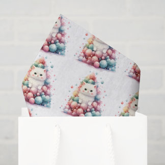 Papel De Seda Crea tu propio árbol de Navidad colorido gato blan