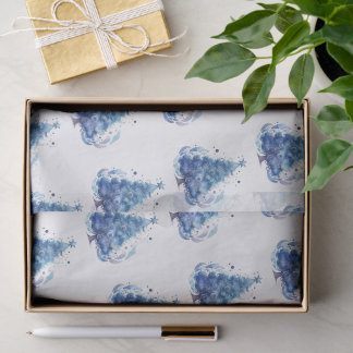 Papel De Seda Crea tu propio árbol de Navidad en acuarela azul