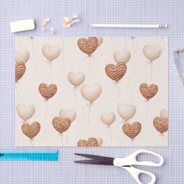 Papel De Seda Cream Brown Heart Balloons Love in the Air (Artesanía)