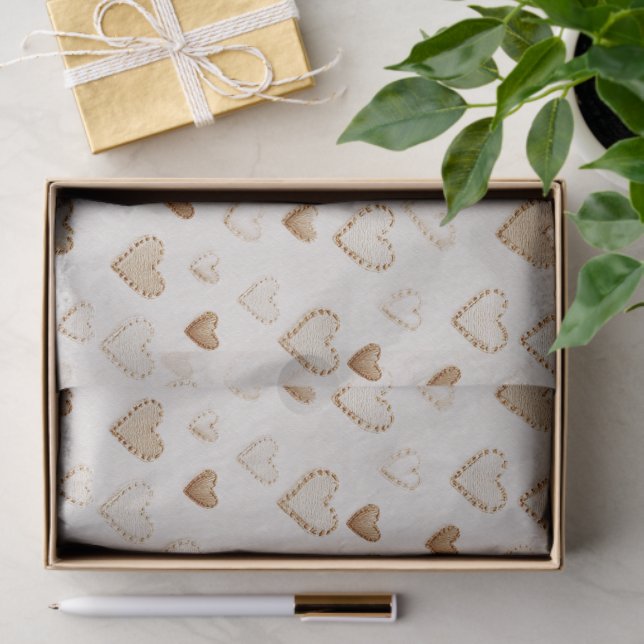 Papel De Seda Cream & Brown Hearts Valentine's Day (Regalo )