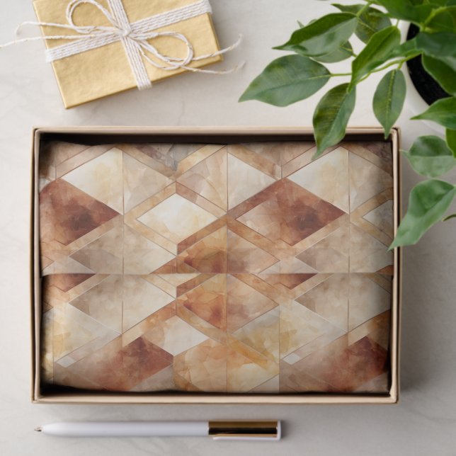 Papel De Seda Cream Burgundy Red Gold Triangels (Regalo )